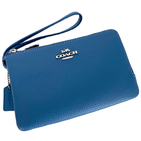Coach Sky Blue Double Zip Leather Wristlet - Picture 1 of 13